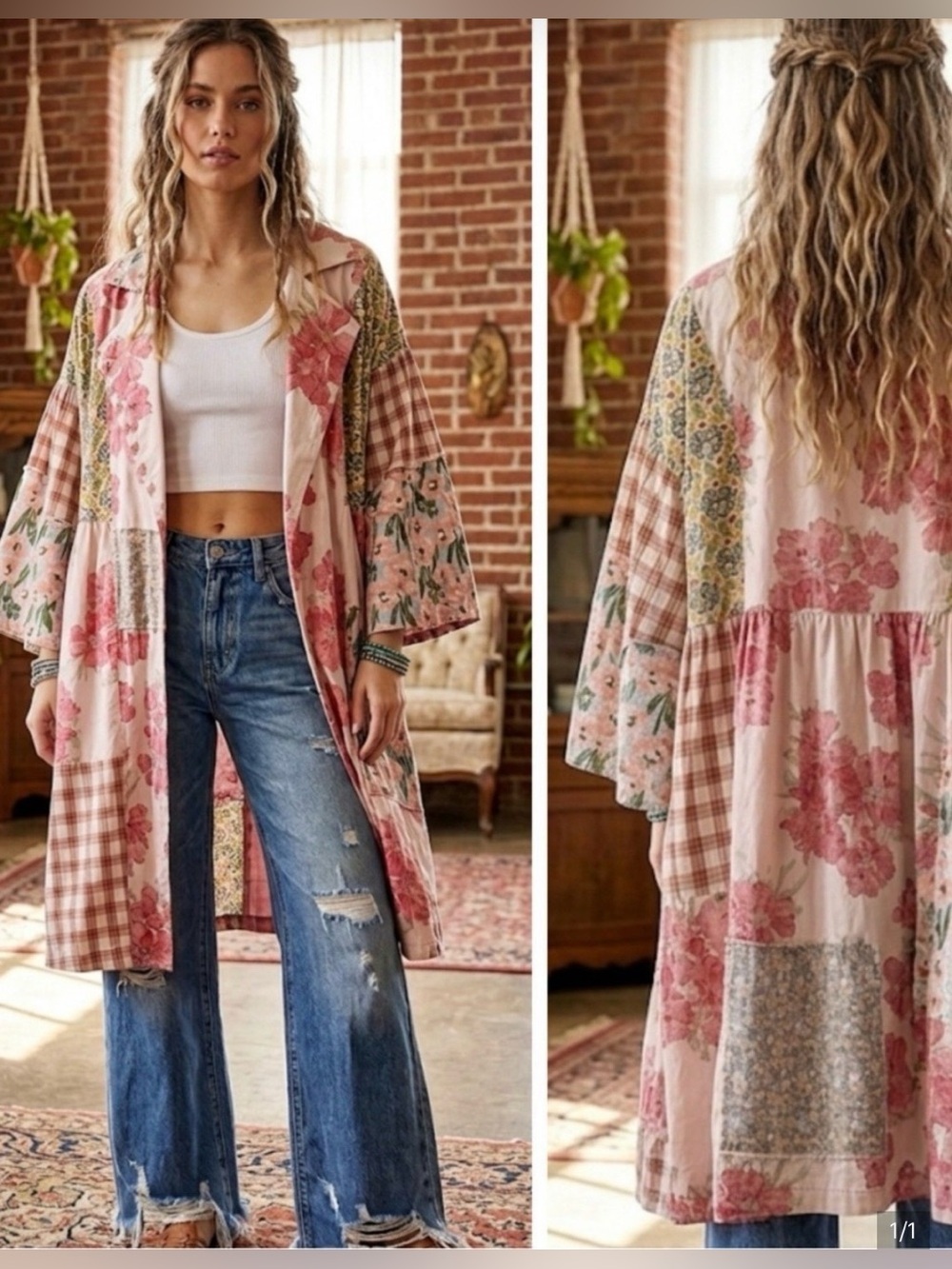 NWT Boho Patchwork Floral Kimono Jacket - S/M